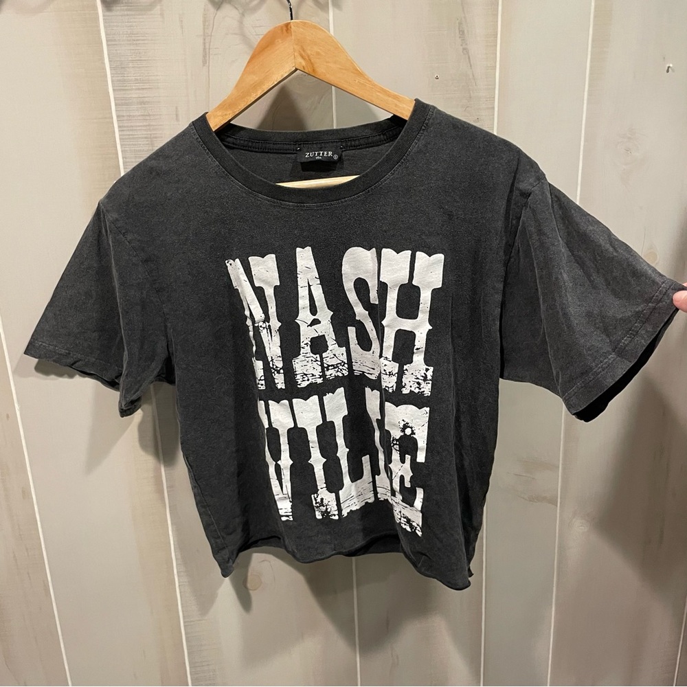 Cute washed black western block print Nashville crop top t-shirt - Picture 4 of 6